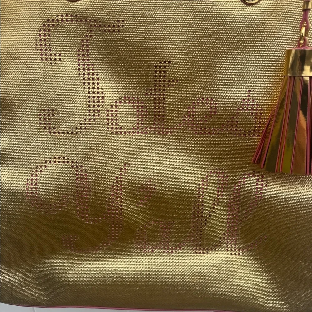 Draper James Metallic Gold "Totes Y'all" Owen Tote Bag Purse - Picture 4 of 17